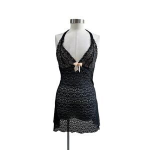 Black Lace Sheer Mini Nightgown Slip Dress Y2K Coquette Size M